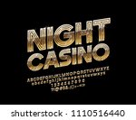 Vector Golden Night Casino label. Chic Font. Abstract pattern Alphabet Letter, Number and Symbol