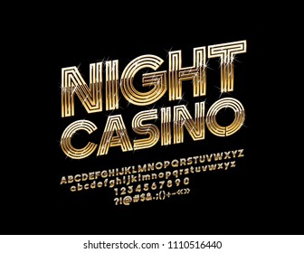 Vector Golden Night Casino label. Chic Font. Abstract pattern Alphabet Letter, Number and Symbol