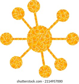 Vector golden node relations mosaic icon. Node relations is isolated on a white background. Golden particles mosaic based on node relations icon.