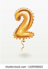 Vector Golden number 0 zero metallic balloon. Party decoration golden balloons. Anniversary sign for happy holiday, celebration, birthday, carnival, new year.