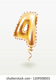 Vector Golden number 0 zero metallic balloon. Party decoration golden balloons. Anniversary sign for happy holiday, celebration, birthday, carnival, new year.