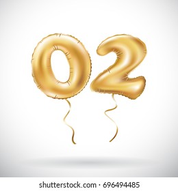 vector Golden number 02 zero two metallic balloon. Party decoration golden balloons. Anniversary sign for happy holiday, celebration, birthday, carnival, new year. art