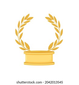 Vector golden number 1 and wreath. Golden award on pedestal, winner icon, success, reward sign symbol isolated on white.