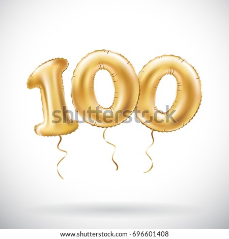 vector Golden number 100 hundred metallic balloon. Party decoration golden balloons. Anniversary sign for happy holiday, celebration, birthday, carnival, new year. art