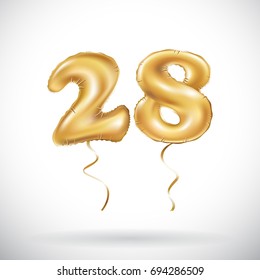 vector Golden number 28 twenty eight metallic balloon. Party decoration golden balloons. Anniversary sign for happy holiday, celebration, birthday, carnival, new year. art