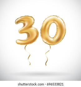 vector Golden number 30 thirty metallic balloon. Party decoration golden balloons. Anniversary sign for happy holiday, celebration, birthday, carnival, new year. art