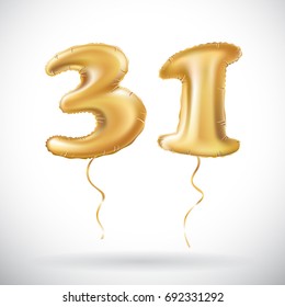 vector Golden number 31 thirty one of inflatable balloon isolated on white background art