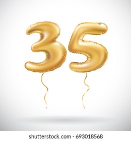 vector Golden number 35 thirty five metallic balloon. Party decoration golden balloons. Anniversary sign for happy holiday, celebration, birthday, carnival, new year. art