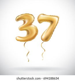 vector Golden number 37 thirty seven metallic balloon. Party decoration golden balloons. Anniversary sign for happy holiday, celebration, birthday, carnival, new year. art