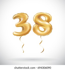 vector Golden number 38 thirty eight metallic balloon. Party decoration golden balloons. Anniversary sign for happy holiday, celebration, birthday, carnival, new year. art