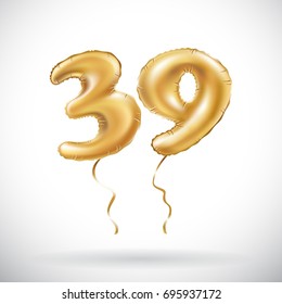 vector Golden number 39 thirty nine metallic balloon. Party decoration golden balloons. Anniversary sign for happy holiday, celebration, birthday, carnival, new year. art