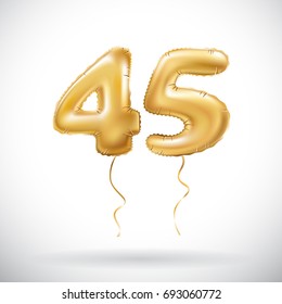 vector Golden number 45 forty five metallic balloon. Party decoration golden balloons. Anniversary sign for happy holiday, celebration, birthday, carnival, new year. art