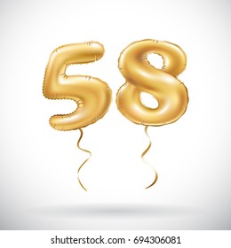 vector Golden number 58 fifty eight metallic balloon. Party decoration golden balloons. Anniversary sign for happy holiday, celebration, birthday, carnival, new year. art