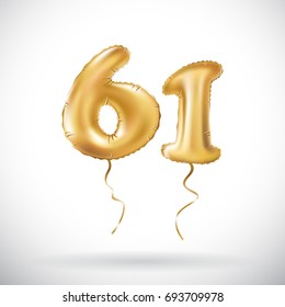 vector Golden number 61 sixty one metallic balloon. Party decoration golden balloons. Anniversary sign for happy holiday, celebration, birthday, carnival, new year. art