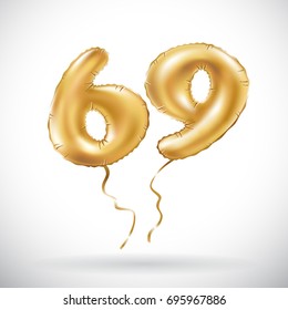 vector Golden number 69 sixty nine metallic balloon. Party decoration golden balloons. Anniversary sign for happy holiday, celebration, birthday, carnival, new year. art