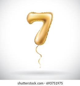 vector Golden number 7 seven metallic balloon. Party decoration golden balloons. Anniversary sign for happy holiday, celebration, birthday, carnival, new year. art