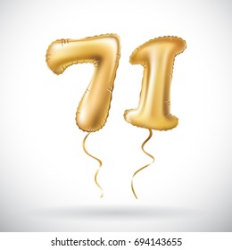 vector Golden number 71 seventy one metallic balloon. Party decoration golden balloons. Anniversary sign for happy holiday, celebration, birthday, carnival, new year. art