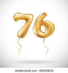 vector Golden number 76 seventy six metallic balloon. Party decoration golden balloons. Anniversary sign for happy holiday, celebration, birthday, carnival, new year. art