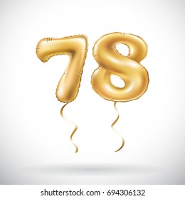 vector Golden number 78 seventy eight metallic balloon. Party decoration golden balloons. Anniversary sign for happy holiday, celebration, birthday, carnival, new year. art