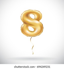 vector Golden number 8 eight metallic balloon. Party decoration golden balloons. Anniversary sign for happy holiday, celebration, birthday, carnival, new year. art