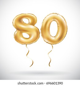 vector Golden number 80 eighty balloon. Party decoration golden balloons. Anniversary sign for happy holiday, celebration, birthday, carnival, new year. art