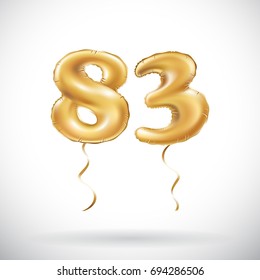 vector Golden number 83 eighty three metallic balloon. Party decoration golden balloons. Anniversary sign for happy holiday, celebration, birthday, carnival, new year. art