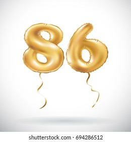 vector Golden number 86 eighty six metallic balloon. Party decoration golden balloons. Anniversary sign for happy holiday, celebration, birthday, carnival, new year. art