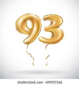 vector Golden number 93 ninety three metallic balloon. Party decoration golden balloons. Anniversary sign for happy holiday, celebration, birthday, carnival, new year. art