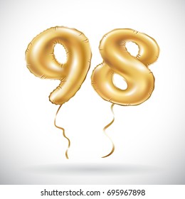 vector Golden number 98 ninety eight metallic balloon. Party decoration golden balloons. Anniversary sign for happy holiday, celebration, birthday, carnival, new year. art