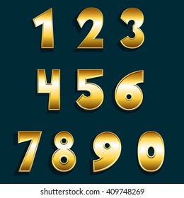 Vector golden numbers. Set of metal numbers.