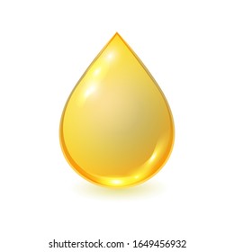 Vector golden oil drop isolated on white background. Realistic illustration. Template for petrochemical or olive advertising.