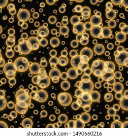 Vector Golden On Black Abstract Bubbles Texture Seamless Pattern Background. Great for elegant gold fabric, cards, wedding invitations, waallpaper, floor, tiled surfaces