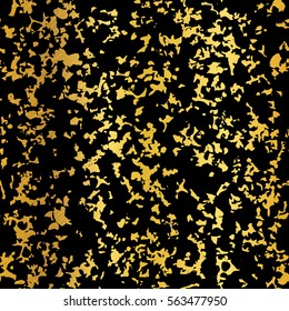 Vector Golden On Black Abstract Grunge Flake Foil Texture Seamless Pattern Background. Great for elegant gold fabric, cards, wedding invitations, wallpaper, floor, kitchen tile.