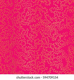 Vector Golden On Hot Pink Abstract Doodle Drawing Line Texture Seamless Pattern Background. Great for elegant gold fabric, cards, wedding invitations, wallpaper.