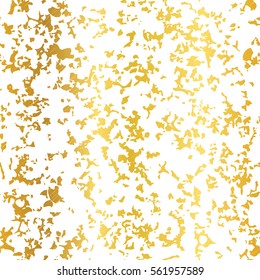 Vector Golden On White Abstract Grunge Flake Foil Texture Seamless Pattern Background. Great For Elegant Gold Fabric, Cards, Wedding Invitations, Wallpaper, Floor, Kitchen Tile.