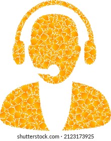 Vektor golden Online-Operator Mosaik Symbol. Der Online-Operator ist einzeln auf weißem Hintergrund. Goldene Artikelcollage basierend auf dem Online-Operatorsymbol.