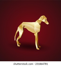 vector golden origami dog. beagle
