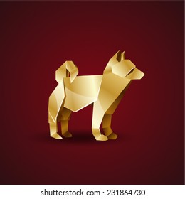 vector golden origami dog. Laika