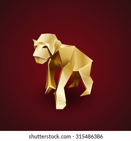 vector golden origami monkey chimp