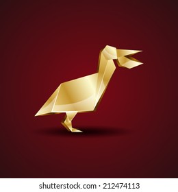 vector golden origami pelican