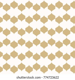 Vector golden ornament. Geometric seamless pattern in oriental style. Texture of mesh, ornamental grid, lattice. Gold and white abstract background with curved geometrical shapes. Luxury repeat design
