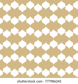 Vector golden ornament. Geometric seamless pattern in oriental style. Texture of mesh, ornamental grid, lattice. Gold and white abstract background with curved shapes. Luxury repeat design for decor