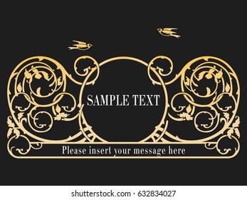 Vector golden ornament in natural style. Gorgeous element for design, place for text. Ornamental vintage pattern for wedding invitations, birthday and greeting cards.Traditional decor.