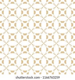 Vector golden ornament pattern in Asian style. White and gold elegant floral seamless texture with curved geometric shapes, crosses, circles, grid, lattice. Abstract repeatable ornamental background