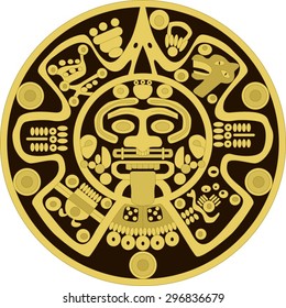 Vector golden ornament person round in the style of the ancient Maya
