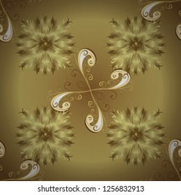 Vector golden ornamental pattern. Backdrop, fabric, gold wallpaper. Golden pattern on colors with golden elements. Flat hand drawn vintage collection.