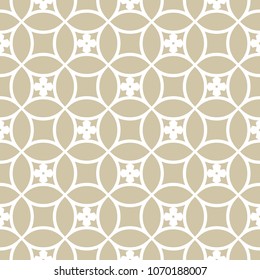 Vector golden ornamental seamless pattern. Subtle geometric texture with rounded mesh, carved lattice, grid, floral shapes, repeat tiles. Elegant ornament. White and gold abstract luxury background