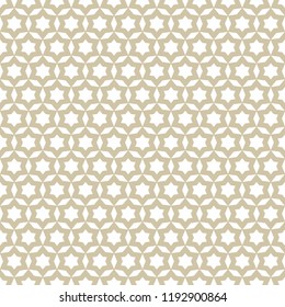 Vector golden ornamental seamless pattern. Subtle white and gold texture with stars, delicate grid, mosaic. Abstract background in oriental style. Luxury repeat design for prints, home decor, fabric