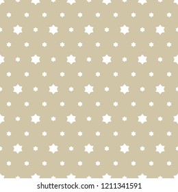 Vector golden ornamental seamless pattern. Simple white and gold texture with small stars, floral shapes. Abstract minimalist background. Elegant repeatable design for decor, gift paper, wallpapers