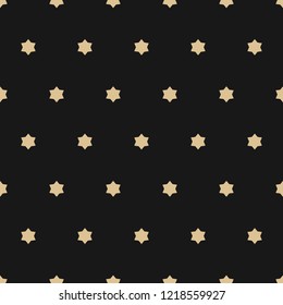 Vector golden ornamental seamless pattern. Simple black and gold texture with small stars, floral shapes. Abstract minimalist background. Luxury repeatable design for decoration, gift paper, textile